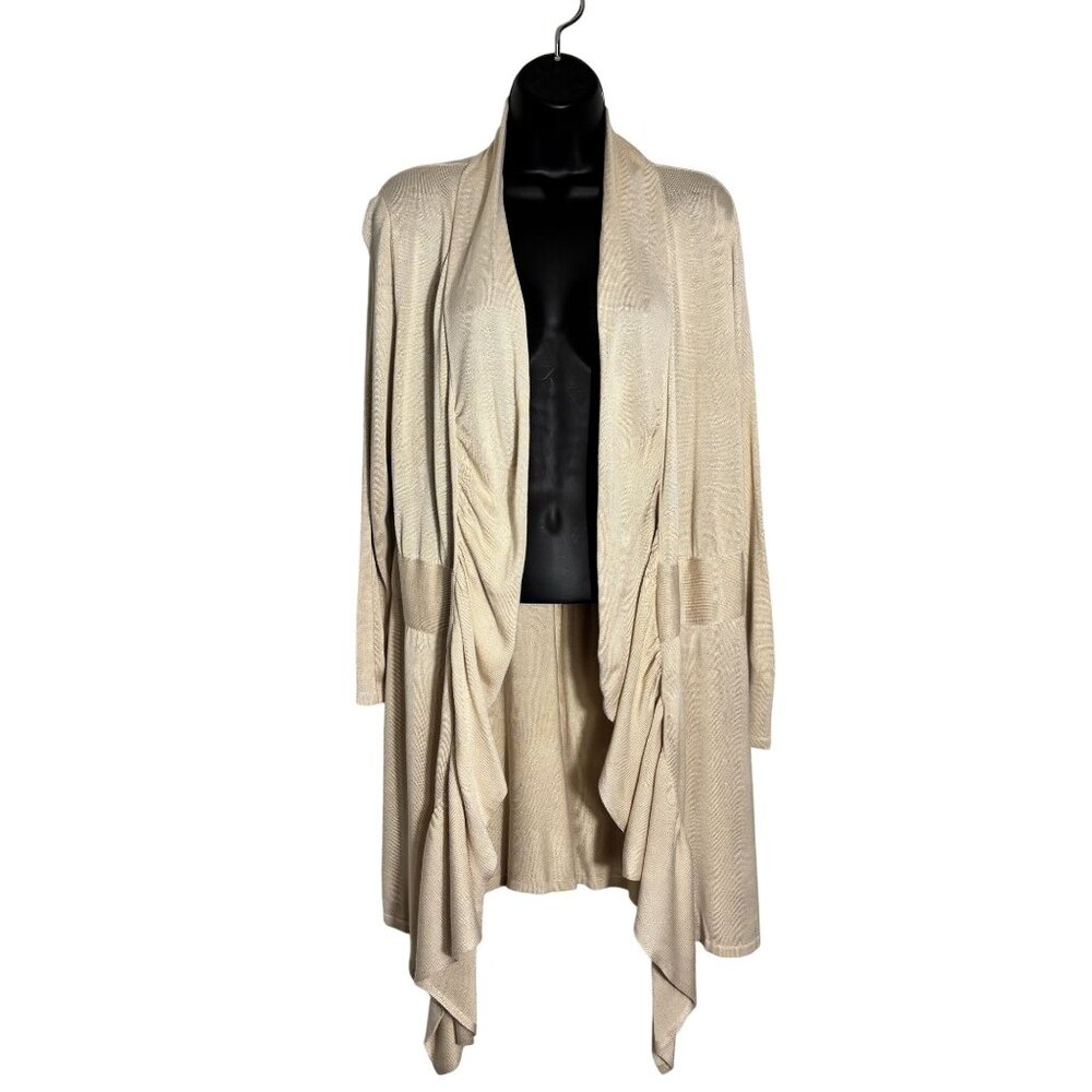 Belldini Long Sleeve Drape Cardigan With Ruched Details & Asymmetrical Hem